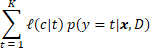 sum l(t|c) p(y=c|x,D)